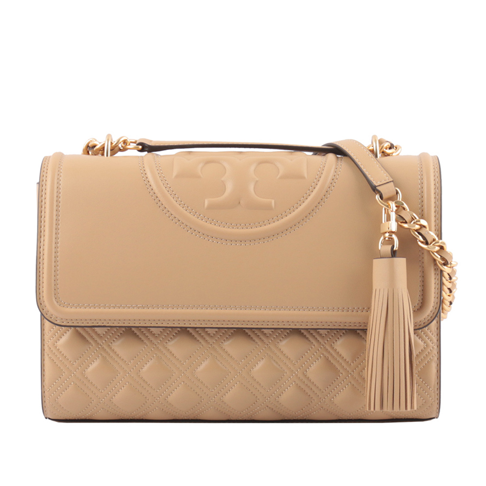 Tory Burch Fleming 縫線翻蓋流蘇二用包/沙色, , large