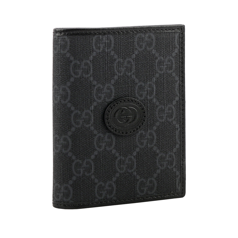 GUCCI Interlocking G Logo 附鈔票層對開名片夾/卡片夾/黑灰色, , large
