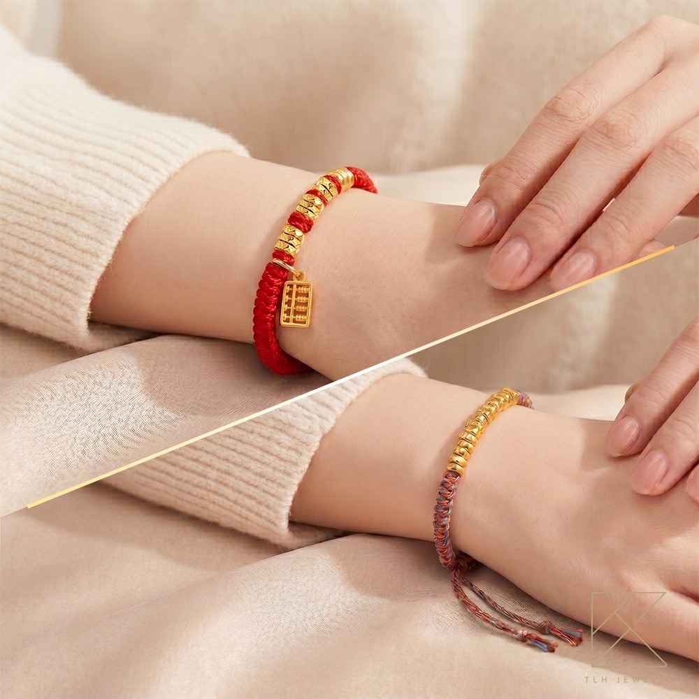 【TLH】母親節限定 黃金墜手鍊 純金999 一路有財・盤纏在手 約重0.14錢&plusmn;0.02, , large