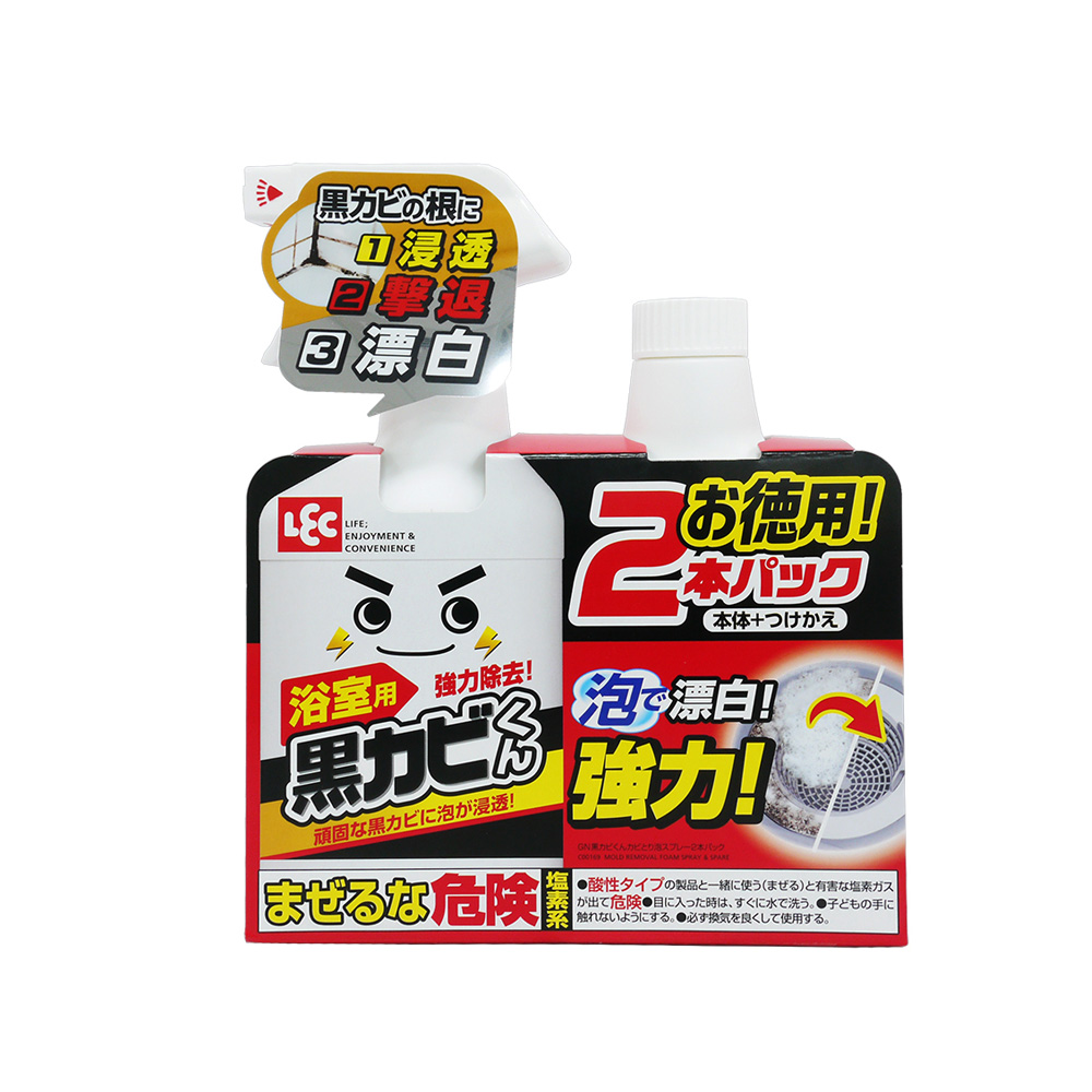 [日日好物](1+1超值組)日本LEC激落君-黑霉君浴室專用除霉防霉鹼性漂白泡沫清潔劑400ml噴霧瓶+400ml補充瓶, , large