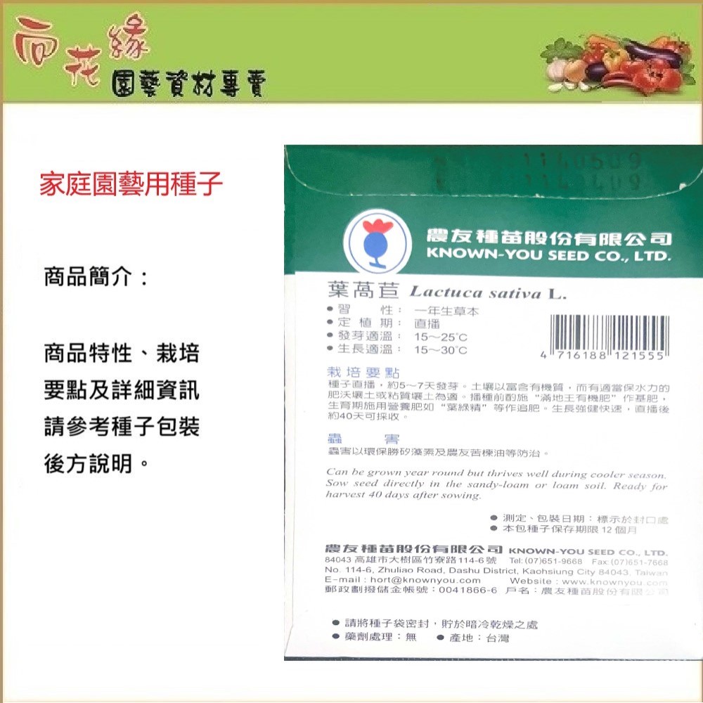 【向花緣】農友 葉萵苣 - 蔬菜種子, , large