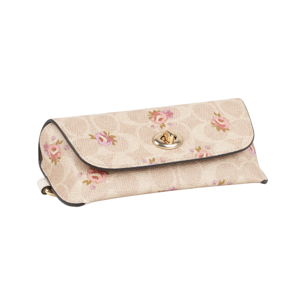 COACH CC Logo 花卉圖案附提把萬用包/眼鏡收納包(沙色), , large