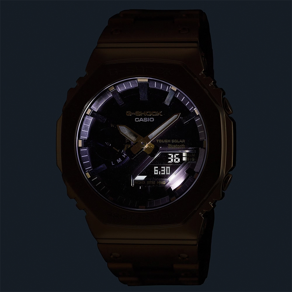 CASIO卡西歐 G-SHOCK 八角 全金屬版 太陽能藍芽雙顯手錶-金 GM-B2100GD-9A, , large