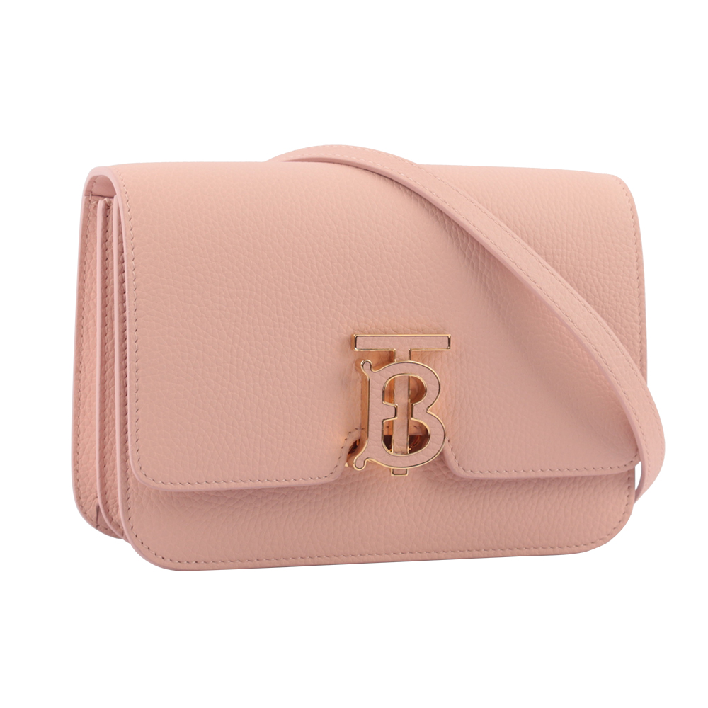 BURBERRY TB Logo 顆粒小牛皮斜背包/小款/玫瑰粉, , large