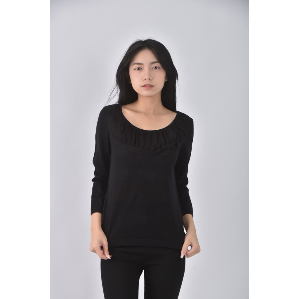 (S) laura ashley羊毛圓領黑色長袖上衣二手衣, , large