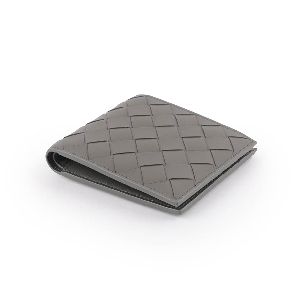 BOTTEGA VENETA 新款小牛皮編織對開8卡短夾/水泥灰, , large