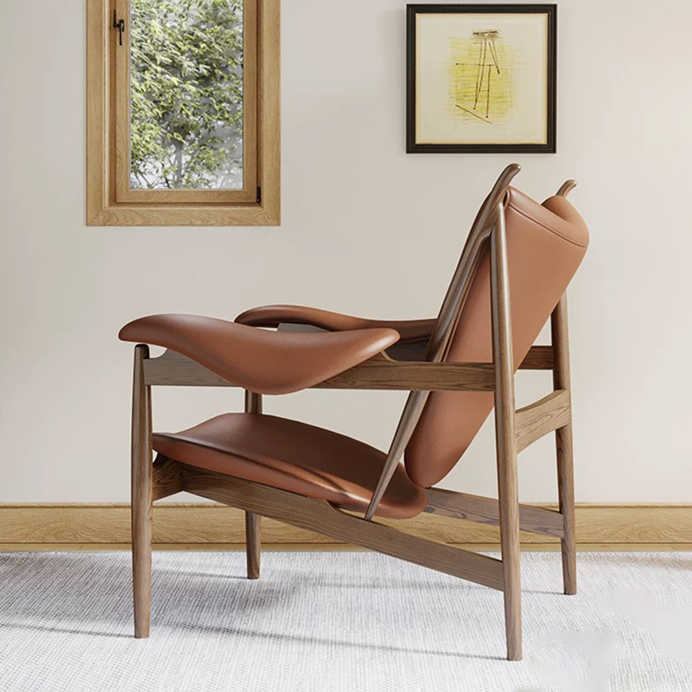 北美黑胡桃木酋長椅黑胡桃木真皮棕色, , large