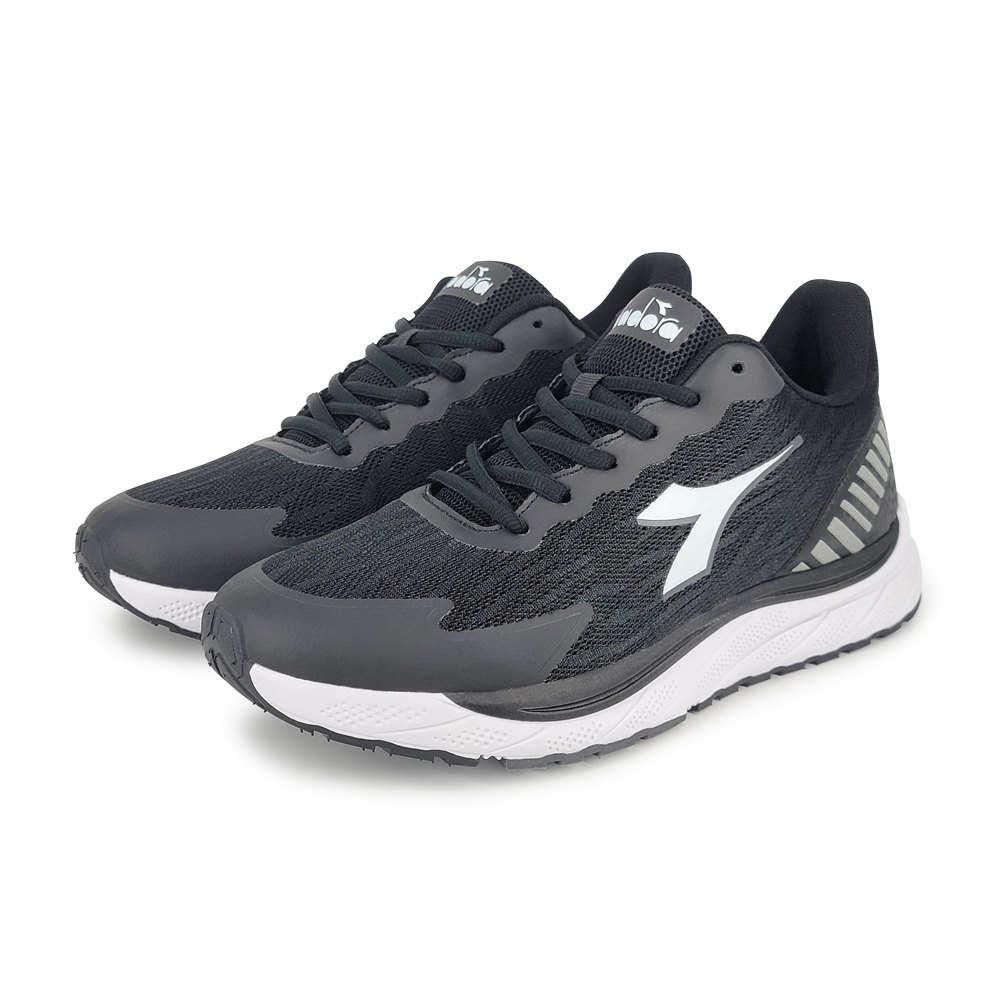 DIADORA迪亞多那 輕量寬楦慢跑男鞋 男運動鞋 高腳背 反光 透氣 緹花網布 吸震 回彈 減壓 緩震 防滑 黑 灰, , large