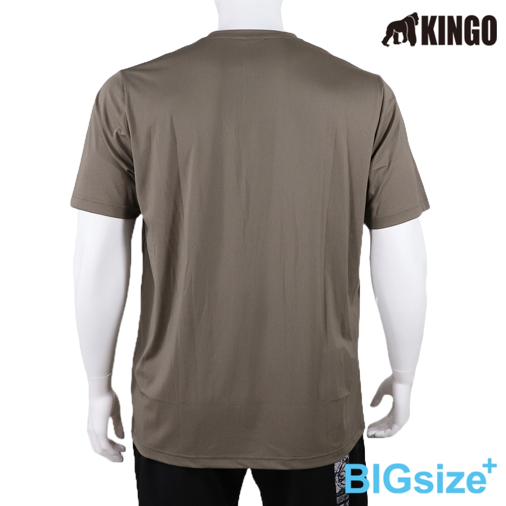 KINGO-大尺碼-男款 排汗 圓領T-深卡其-413634, , large