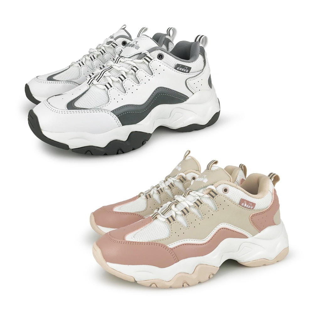 DIADORA迪亞多那 女生活時尚運動鞋 女運動鞋 女鞋 老爹鞋 透氣 保護後跟 Q彈 緩震 護趾 減壓 止滑 灰 粉, 灰, large