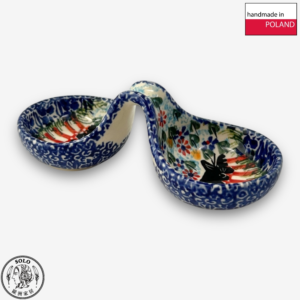 【SOLO Vintage】Cerraf Polish Pottery 14cm Divided Bowl / Small Sauce Bowl Black Cat Garden Series Made in Poland, , large
