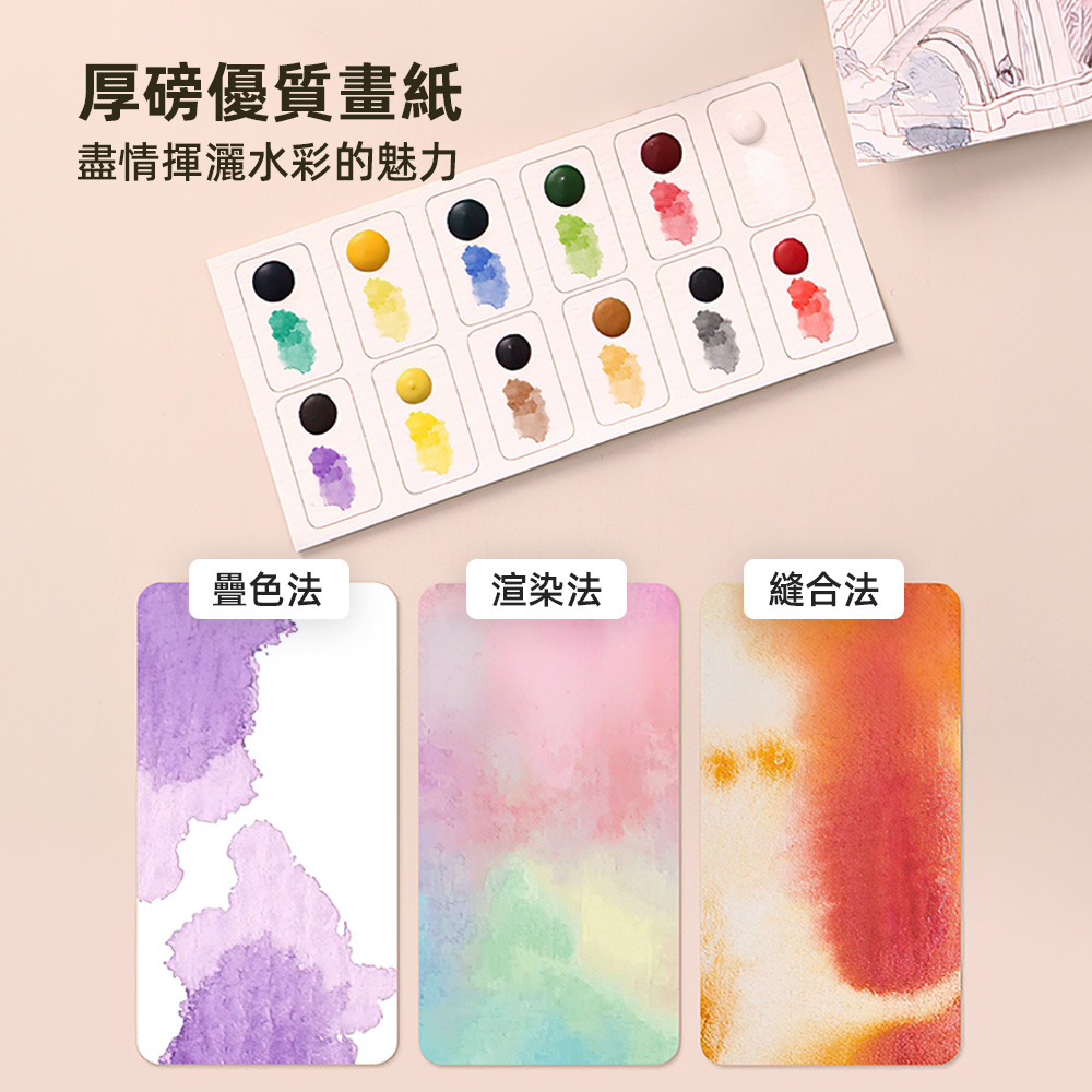 【上手家居】風琴摺頁水彩練習本(畫畫本/繪畫本/水彩畫本/水彩本), , large