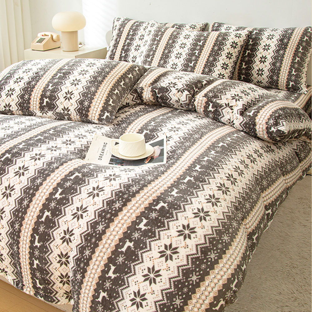 A-nice JOJO專櫃品牌 加厚款法蘭絨 床包兩用被毯四件組 柔軟細緻保暖 F - 北歐雪嶺, , large