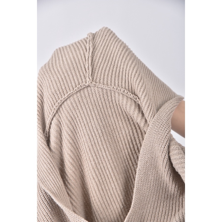 (F) 質感連帽杏色毛衣二手衣, , large