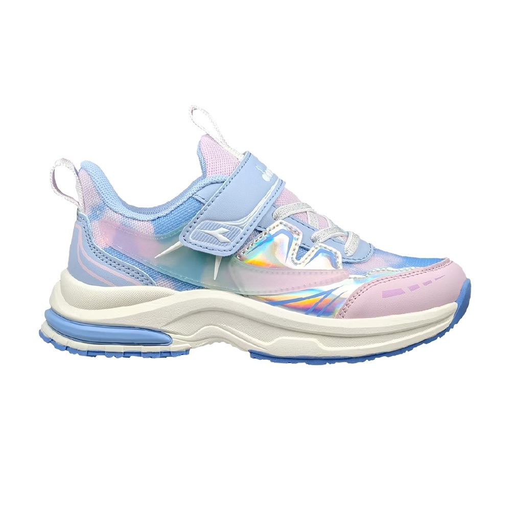 DIADORA迪亞多那 幻速輕量慢跑鞋 童運動鞋 童鞋 魔鬼氈 透氣 保護後跟 吸震 足弓支撐 抗菌 除臭 黑灰桔 藍粉, , large