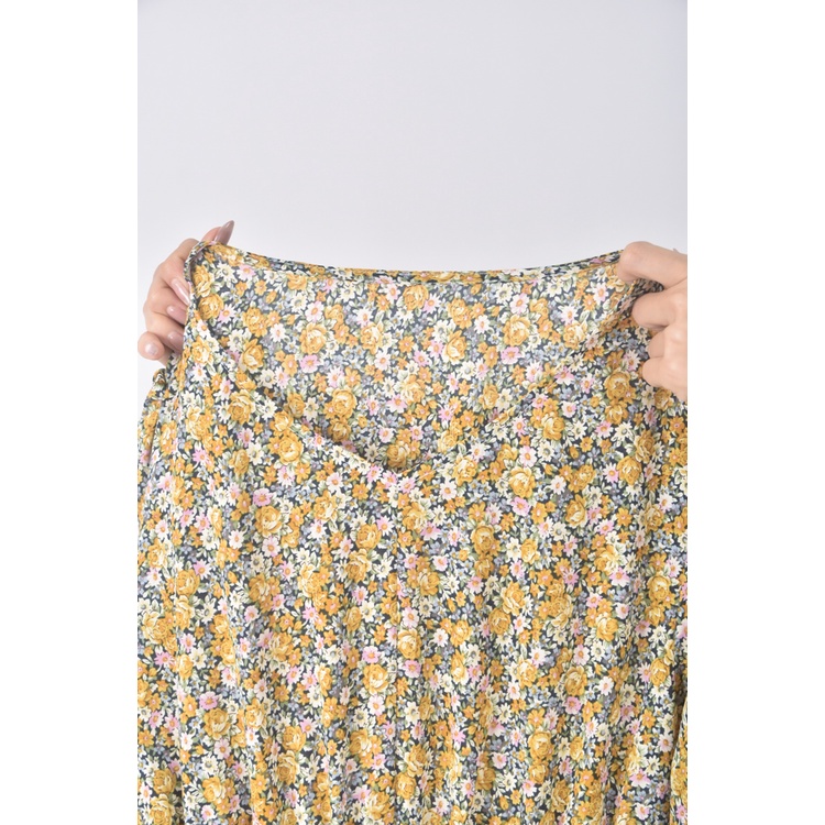 (S) daidizi碎花質感V領黃色洋裝二手衣, , large