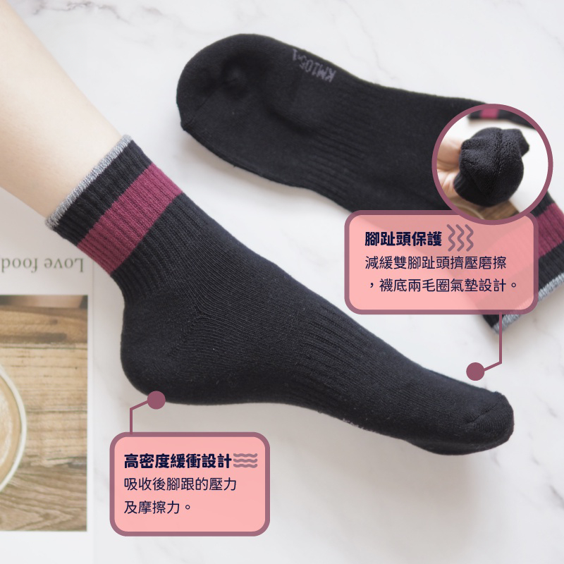 [Kaimei Cotton] 5-Pair Set MIT Made in Taiwan Pure Cotton 1/2 Towel Bottom Sports Socks Urban Black Two-Color Edges, , large