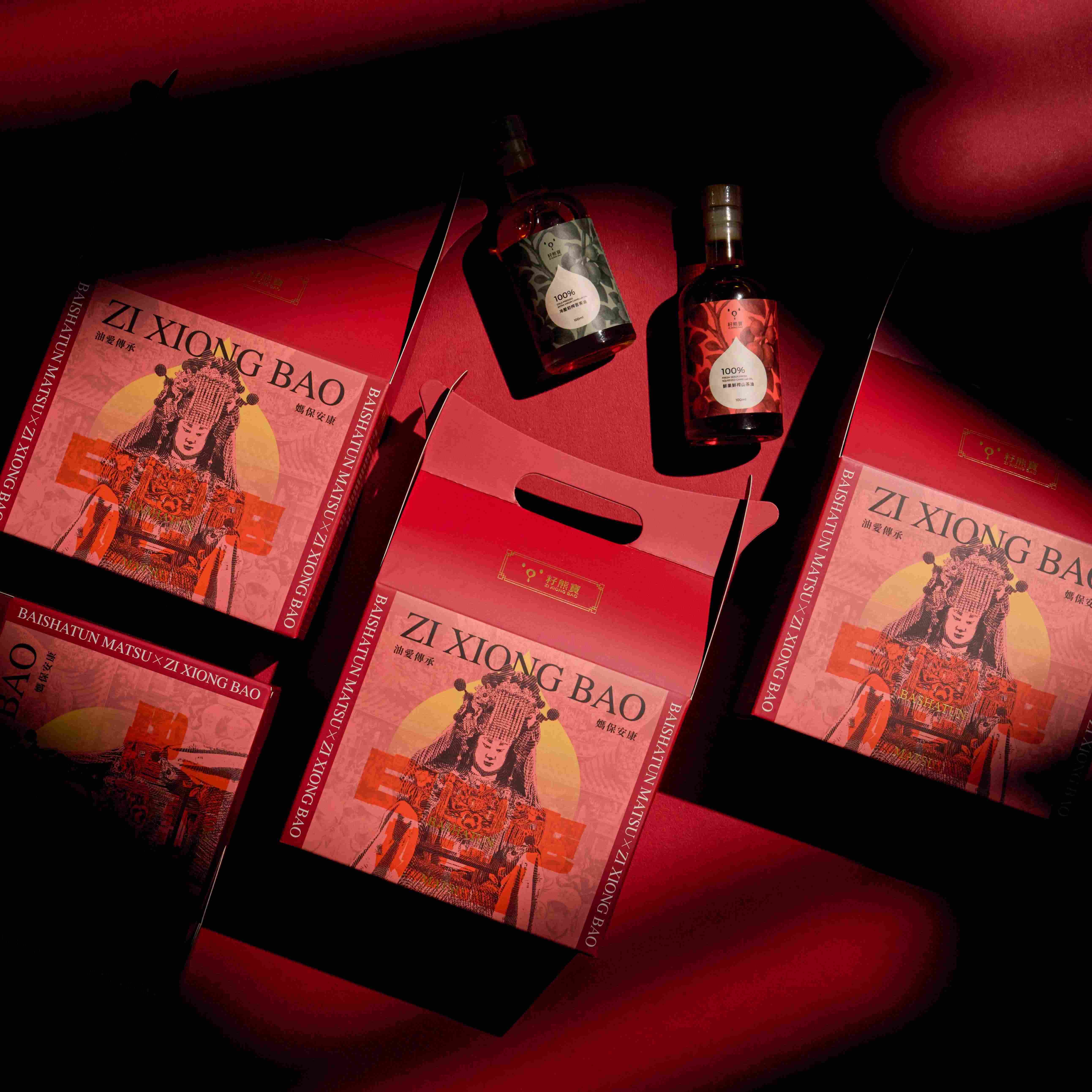 [年節預售12/31陸陸續續發貨]白沙屯媽祖 媽保安康香擔禮盒 冷壓初榨苦茶油100ml*1瓶+鮮果鮮榨山茶油100ml * 1瓶, , large