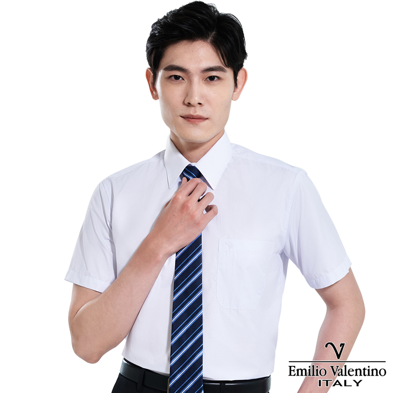 范倫提經典條紋309藍細條短袖襯衫, , large