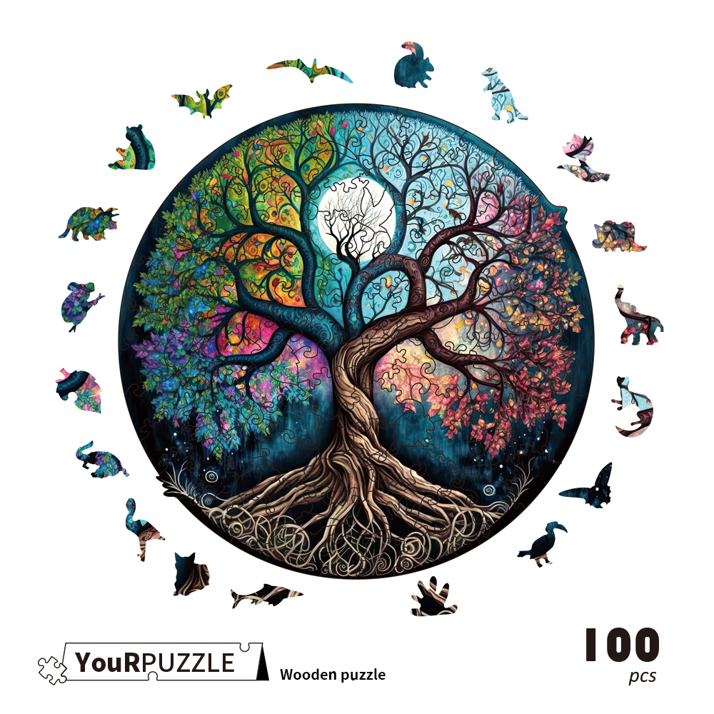 [積木共和國] 【YouRPUZZLE】星夜樹語(檢驗合格 不規則木製拼圖 AI繪製), , large