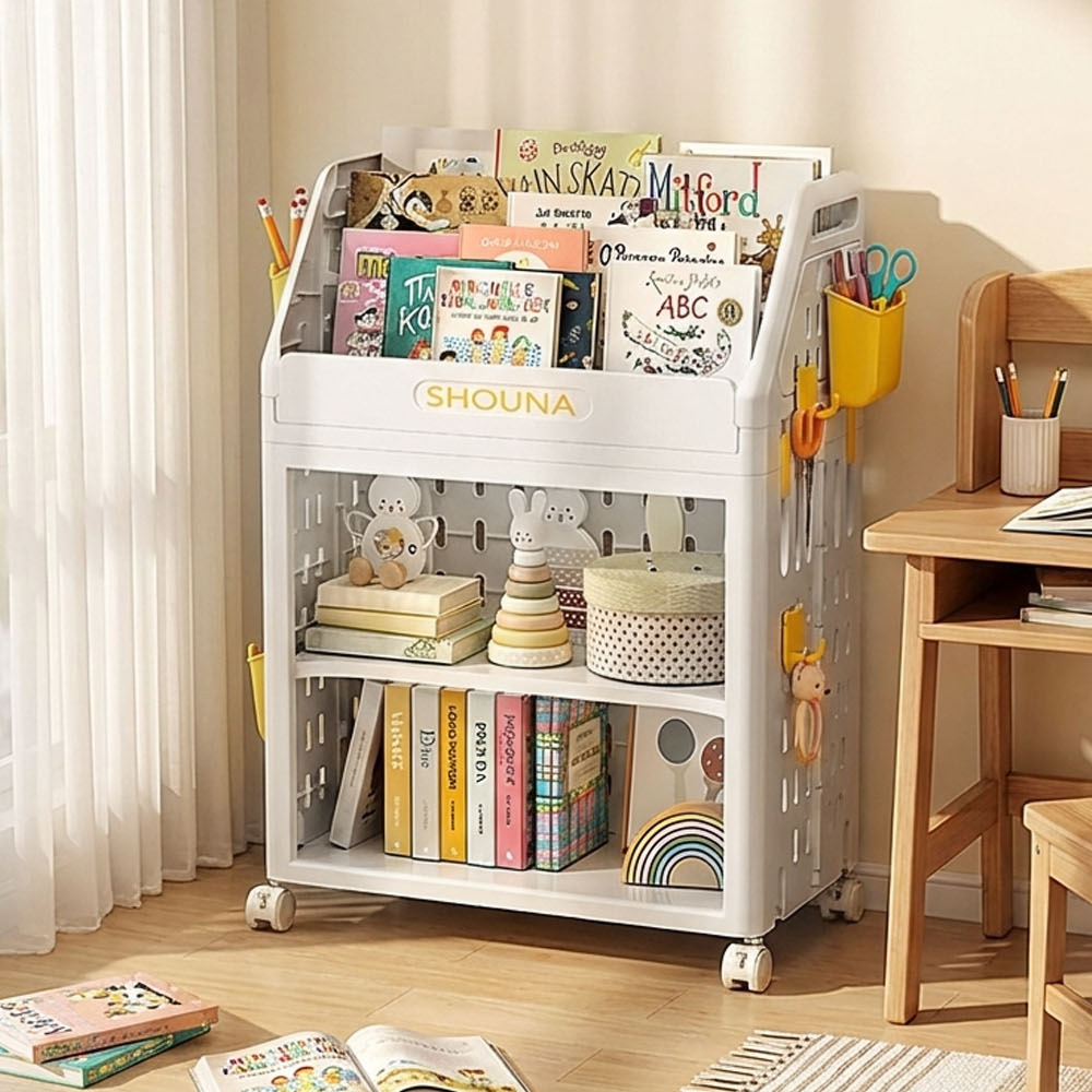 【AOTTO】洞洞板兒童雙層附輪書本收納架(AS-604), , large