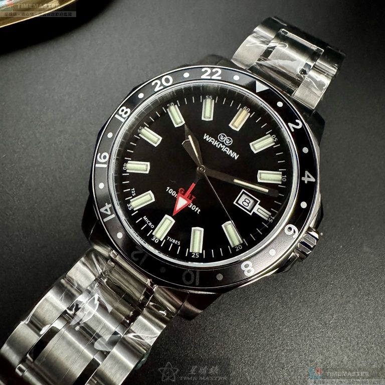 [星晴錶業]WAKMANN手錶,46mm,WA00042黑色錶面銀錶殼銀色精鋼錶帶款, , large