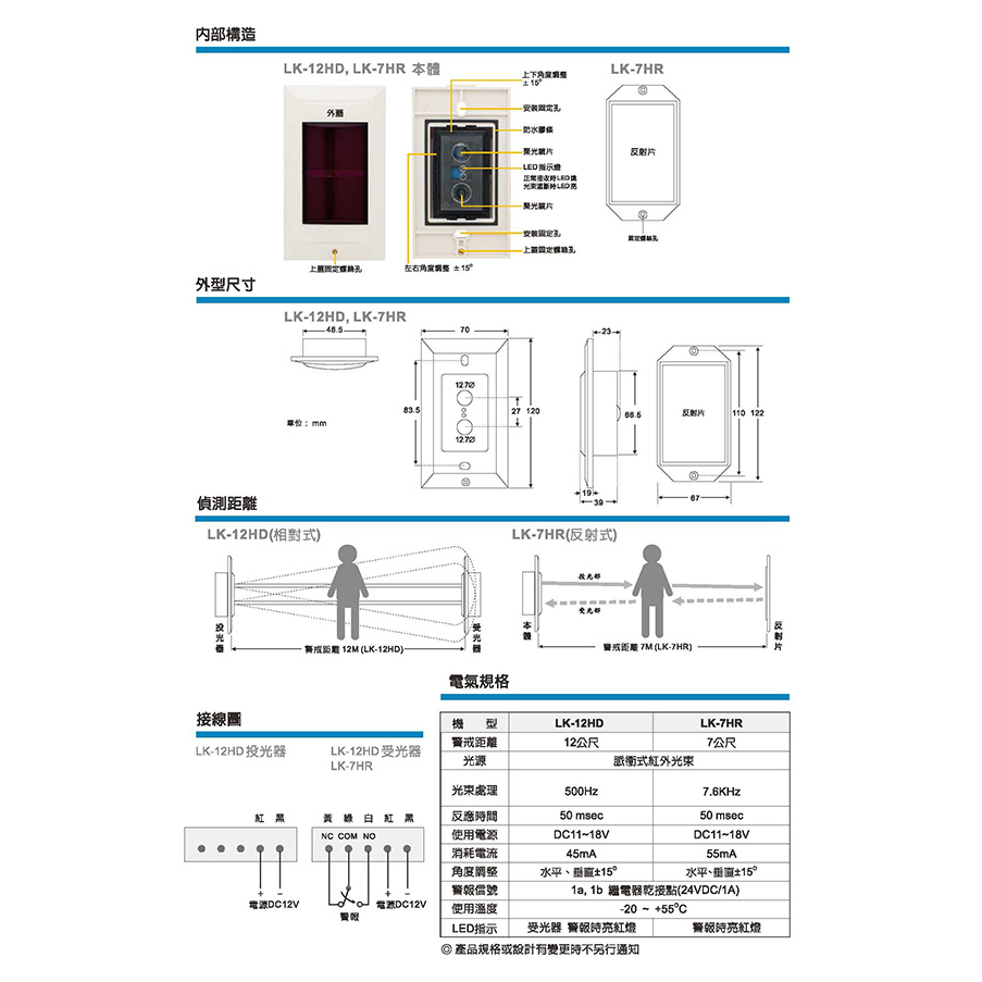 昌運監視器 Garrison LK-12HD 埋入型 雙軌相對式紅外線偵測器 警戒距離12M, , large