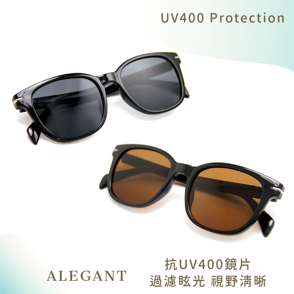 率性風格春辰棕流線銀邊輕量貓眼圓框墨鏡/UV400太陽眼鏡〔ALEGANT〕, , large