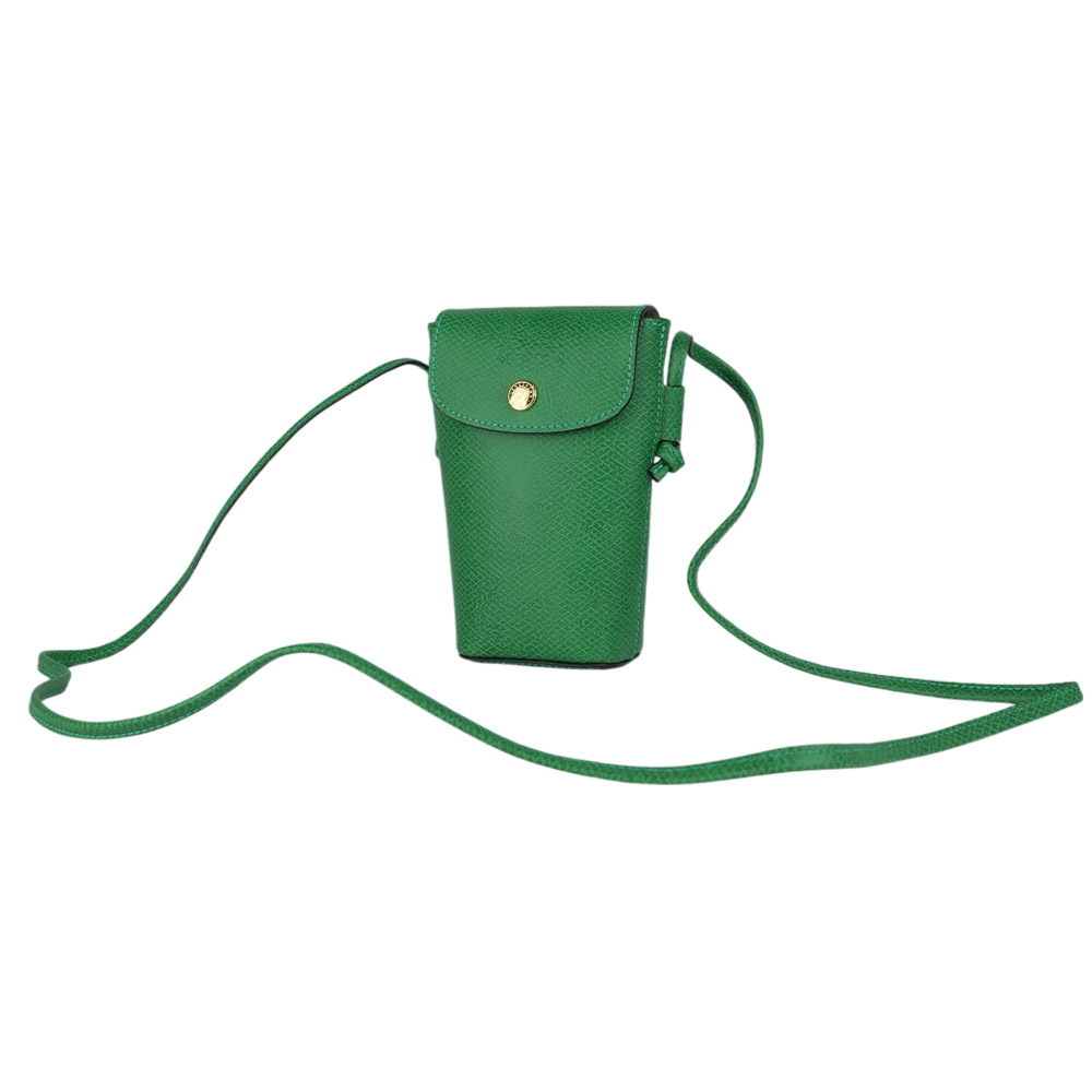 LONGCHAMP EPURE 翻蓋牛皮手機包/綠色, , large
