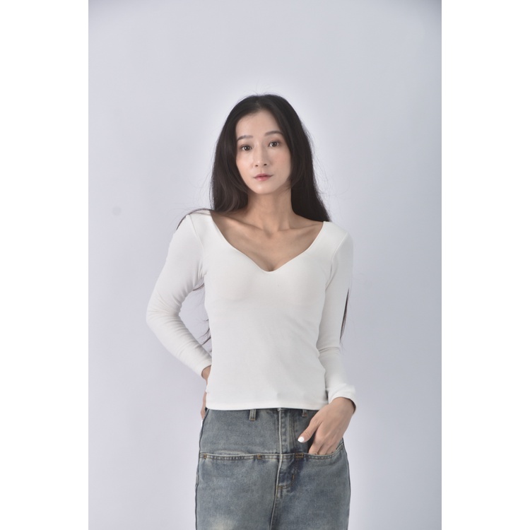 (S) 【安于晴Charlene私服】air space質感修身短版棉質白色長袖上衣二手衣, , large