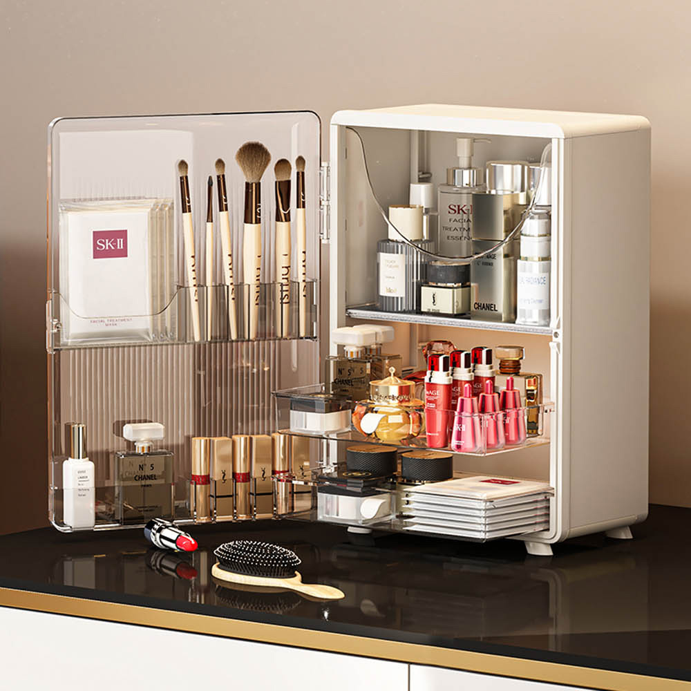 【AOTTO】奶油風雙層折疊化妝品收納盒(AL-2207), , large