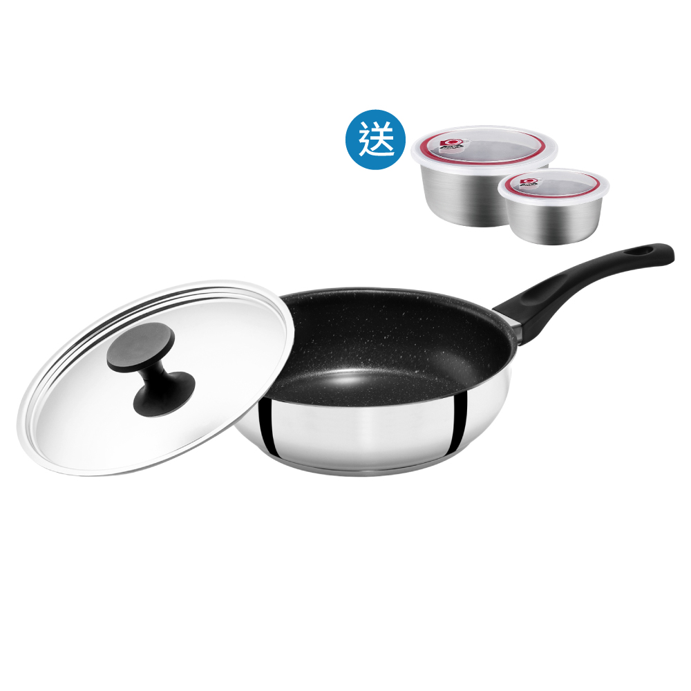 【Buffalo牛頭牌】雅登304不鏽鋼不沾平底鍋28cm (IH/電磁爐適用), , large