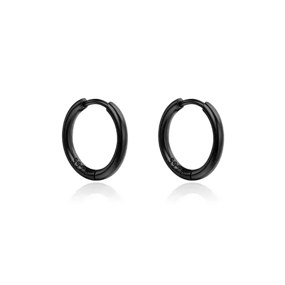 S925純銀光面圓形耳扣款耳環12MM   附馬卡收納盒 -黑色款, , large