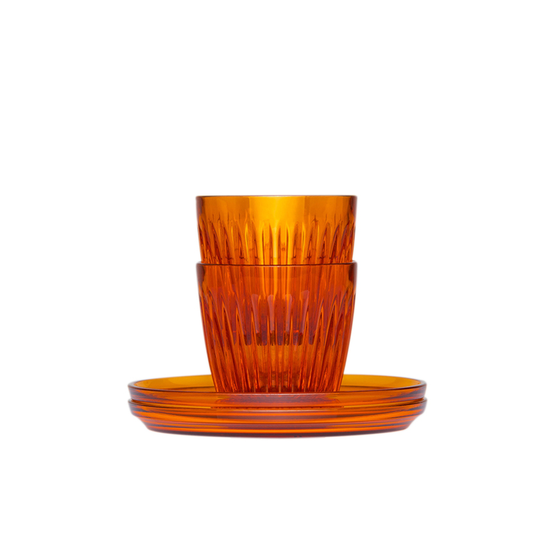 【Huskee】Reusable Coffee Cup & Saucer :  Huskee Renew Tritan 3oz/ 90ml, Amber, 2 sets, , large