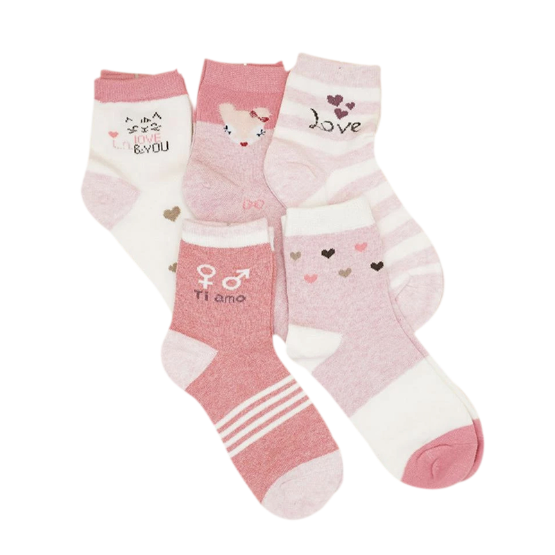 [Kaimei Cotton] MIT made in Taiwan pure cotton comfortable style big children's socks pink love style 18-22cm-8 pairs, , large