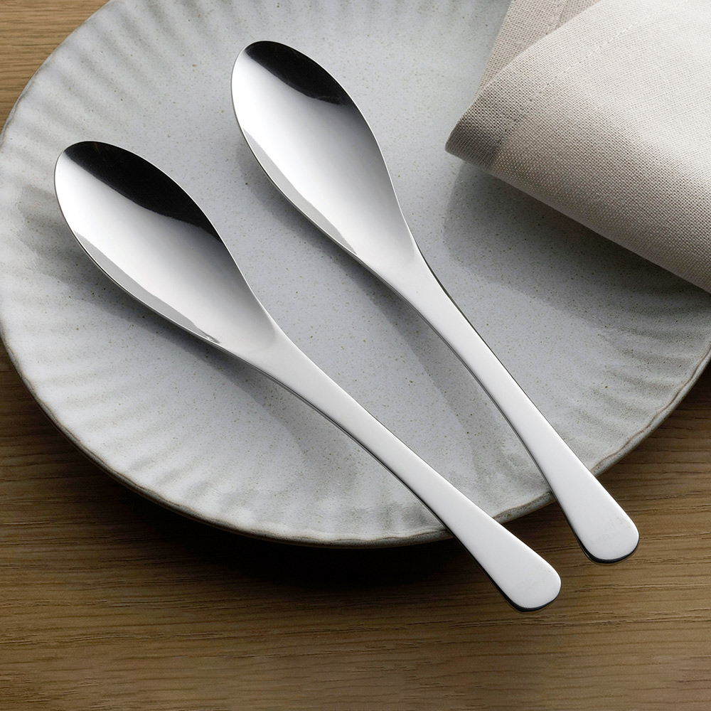 【Shimomura Kihan】Japan-Made All-Stainless Steel Shallow-Bowl Round Soup Spoon, Set of 5 (Dishwasher-Safe / TSUBAME Series), , large