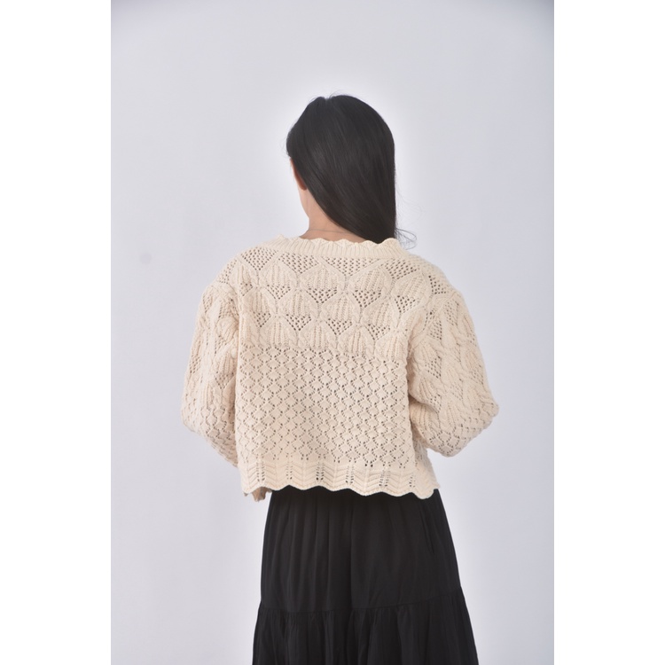 (M) 質感花邊領口杏色長袖上衣二手衣, , large