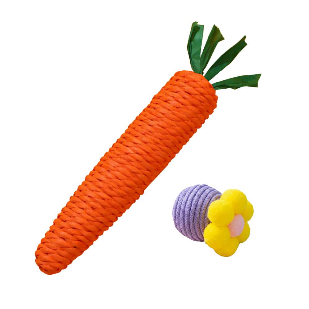 Durable Cotton Rope Cat Toy Set with Bell (Flower & Carrot Designs, 2-Pack) for Stress Relief, , large