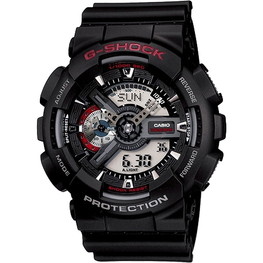 CASIO 卡西歐  G-SHOCK 經典紅黑重機雙顯手錶-55mm GA-110-1A, , large