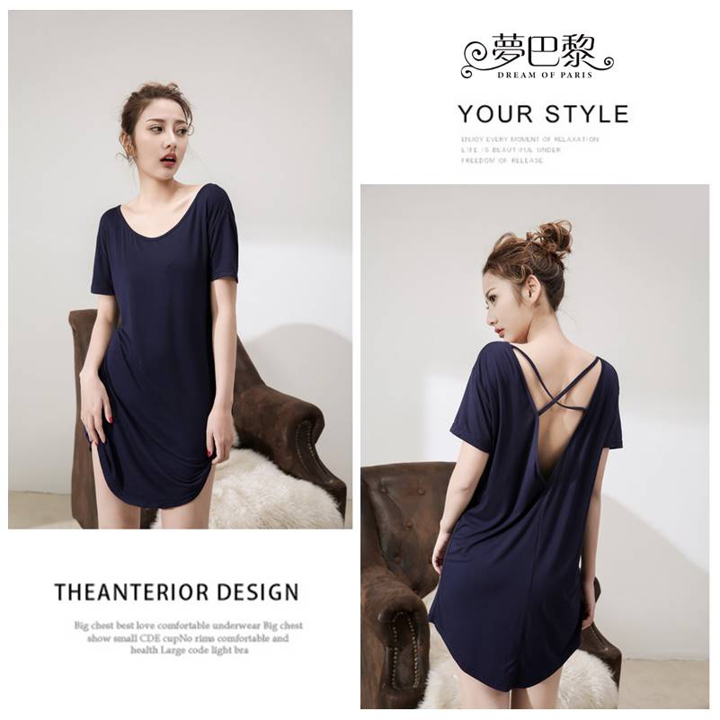 [夢巴黎]  交叉露背莫代爾睡裙 莫代爾睡衣 夏天睡衣 連身睡衣 睡裙 睡衣裙 女睡衣 睡衣 居家服 居家睡衣 夢巴黎, , large