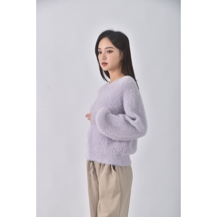 (L) 質感修身短版圓領紫色長袖上衣二手衣, , large
