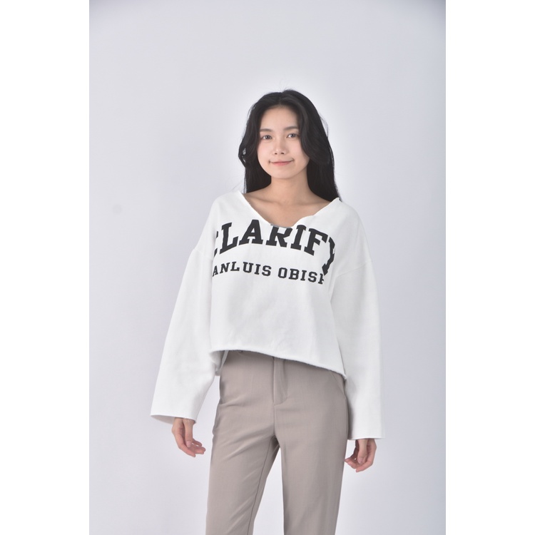 (XL) ideal tyge質感修身短版白色長袖上衣二手衣, , large