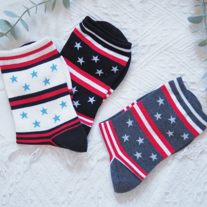 [Kaimei Cotton] 8 pairs of random excellent MIT Taiwan made combed cotton 2/2 fine needle pure cotton socks American star style, , large