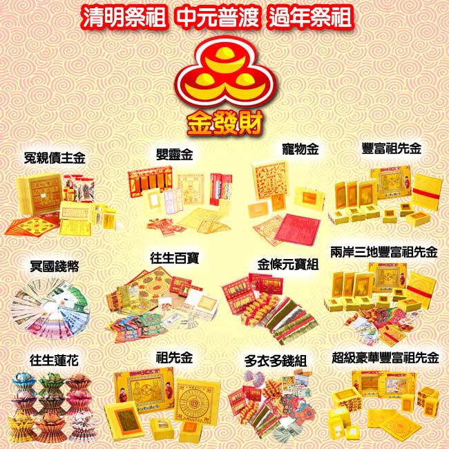 【金發財金紙】金膨湃往生百寶組合-含冥國台幣(金紙-最佳清明組合), , large