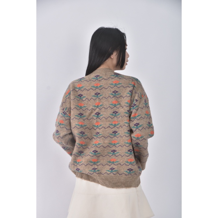 (F) queenshop韓牌小花棕色毛衣二手衣, , large