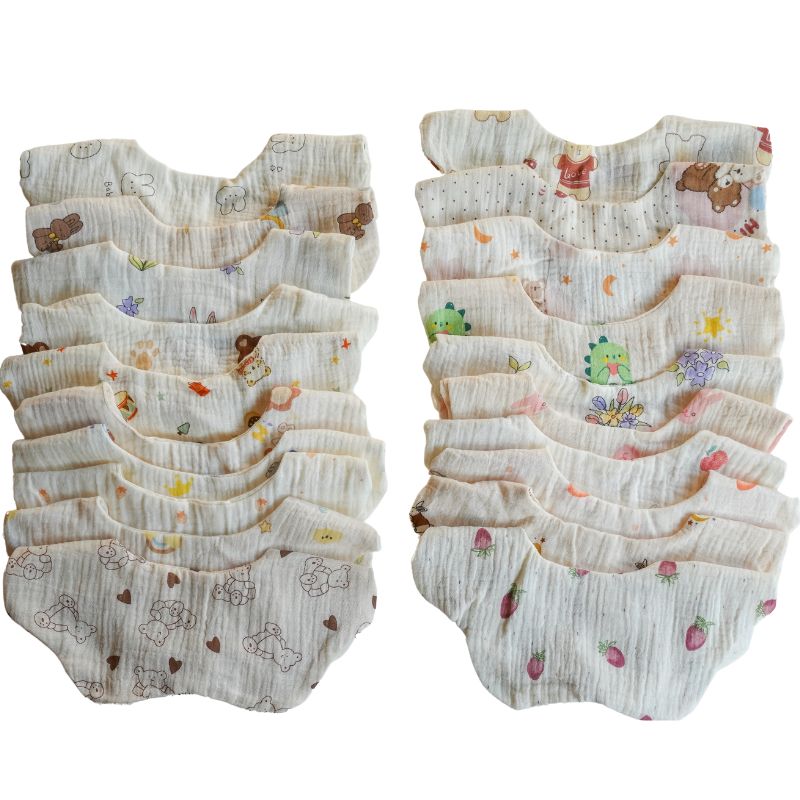 [kaimei]Cream-colored Four-layer Gauze Bib, Drool Bib, Baby Gauze Cloth, Petal-shaped Bib, Feeding Bib - 20 Styles with Random Colors, , large