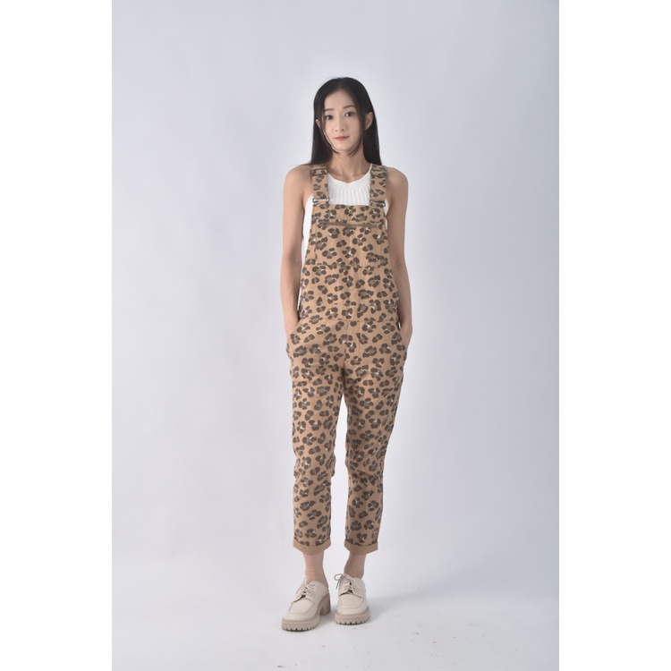 (2XL) 【陳喬恩私服】jill stuart質感吊帶豹紋棕色連身裝二手衣