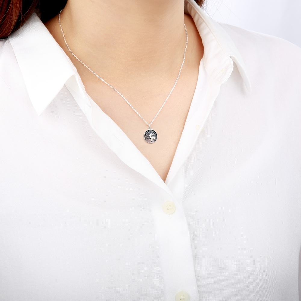 【Angel & Me】墾丁 梅花鹿 森林之夜 s925 純銀項鍊 生日禮物, , large