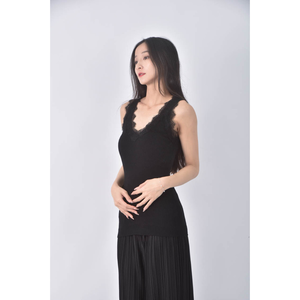 (S) ecru雷絲邊黑色上衣二手衣, , large