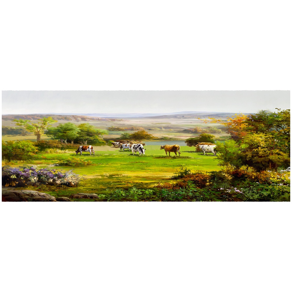 【御畫房】牧牛 國家一級畫師手繪油畫60×120cm(VF-48), , large